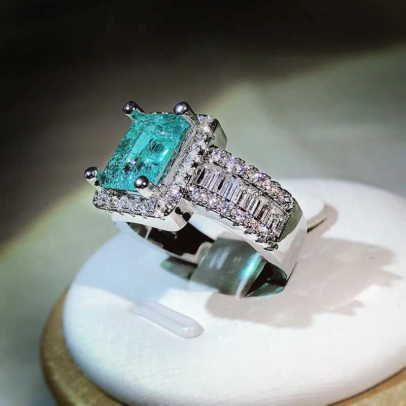 925 Silver New Arrival With Cotton Wool Imitation Natural Paraiba Full Diamond Ring For Women Birtay Party Jewelry GiftXJ250104