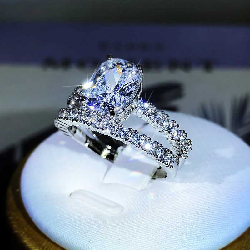 Vintage Wedding Band Engagement Ring Set Cubic Zirconia Sumulated Diamond Princ 925 Sterling Silver Ring For Comple Jewelry GXJ250104