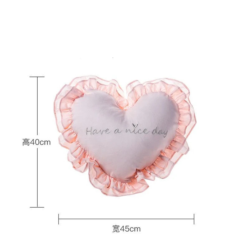 Lovely Nordic Pink Heart Cushion Pillow Baby Girl Room Decoration Cotton Covered Ruffle Pillow Kids Room Baby Shower Gifts 250103