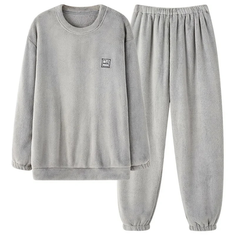 Soft Coral Fleece Pajamas Suit Men Winter Thickened Warm Flannel Homewear Male Autumn Fashion Thermal Loungewear Gents 250103