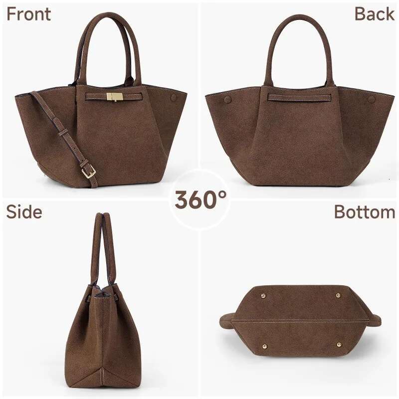 Design Autumn Winter Large Capacity Scrub Faux Suede Tote High Quality Pleated Leather OL Daily Commuter Shoulder Bag