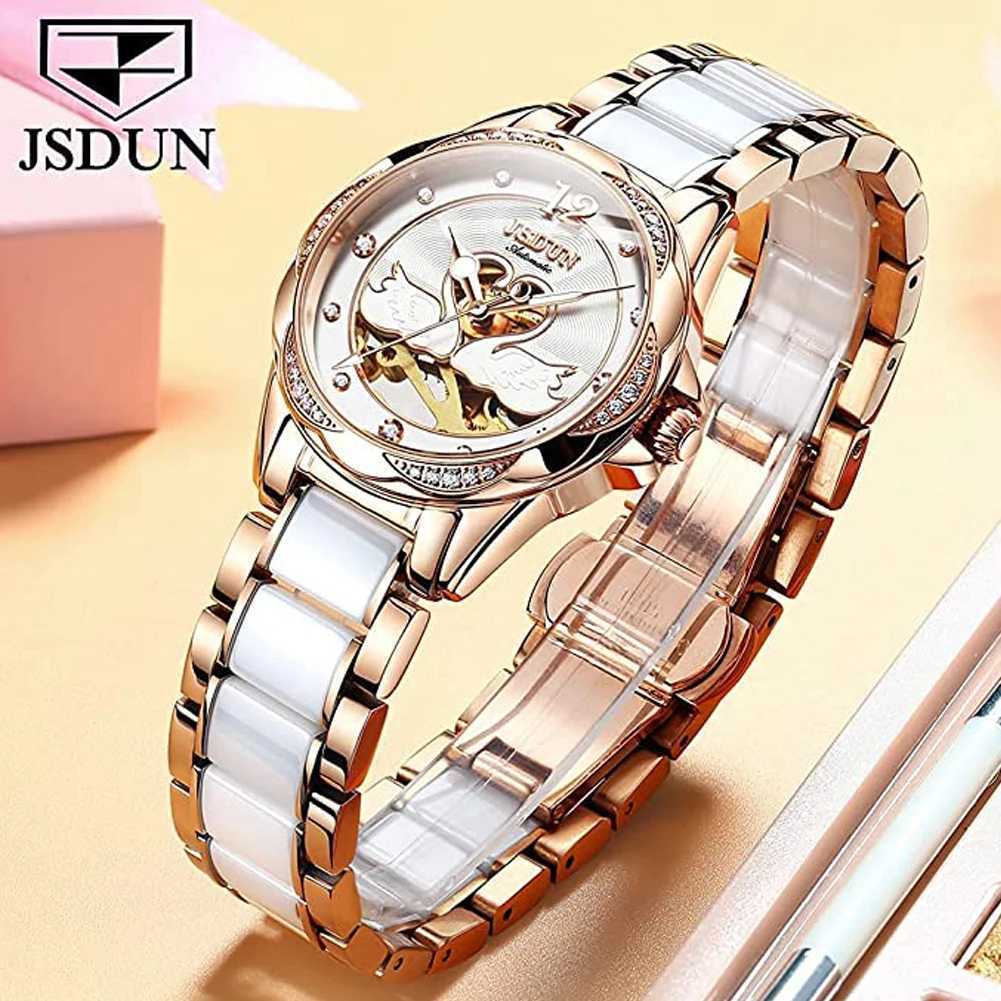 Luxury mechanical female design skeleton elegant ceramic Str waterproof women wrist girl Dr W250104