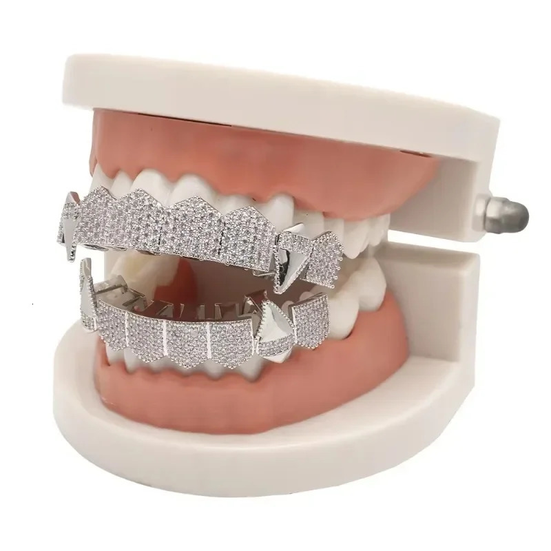 Hip Hop Full CZ Stones Teeth Caps Cubic Zircon Iced Out Micro Pave Top Bottom Charm Grills For Men Women 250103