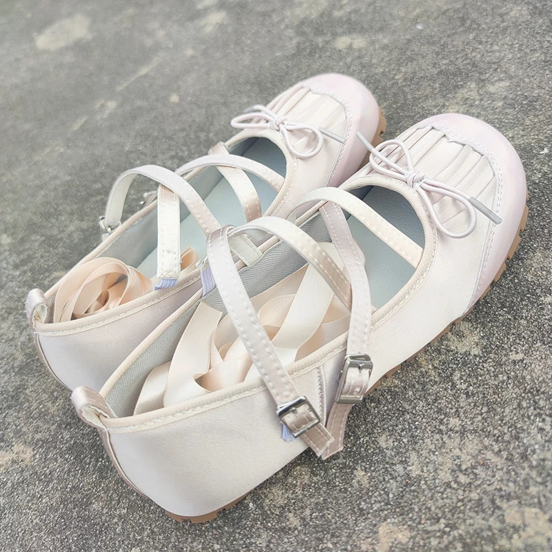2024 Spring Mary Jane Cross Strap Flats Shoes Women Fashion Elegant Round Toe Ladies Comfort Soft Sole Ballerinas Shoes 250103