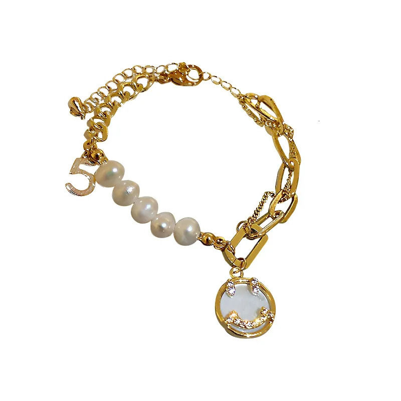 French vintage smiling face freshwater pearl bracelet a numbered inspired jewelry gift for girlfriends. 250102