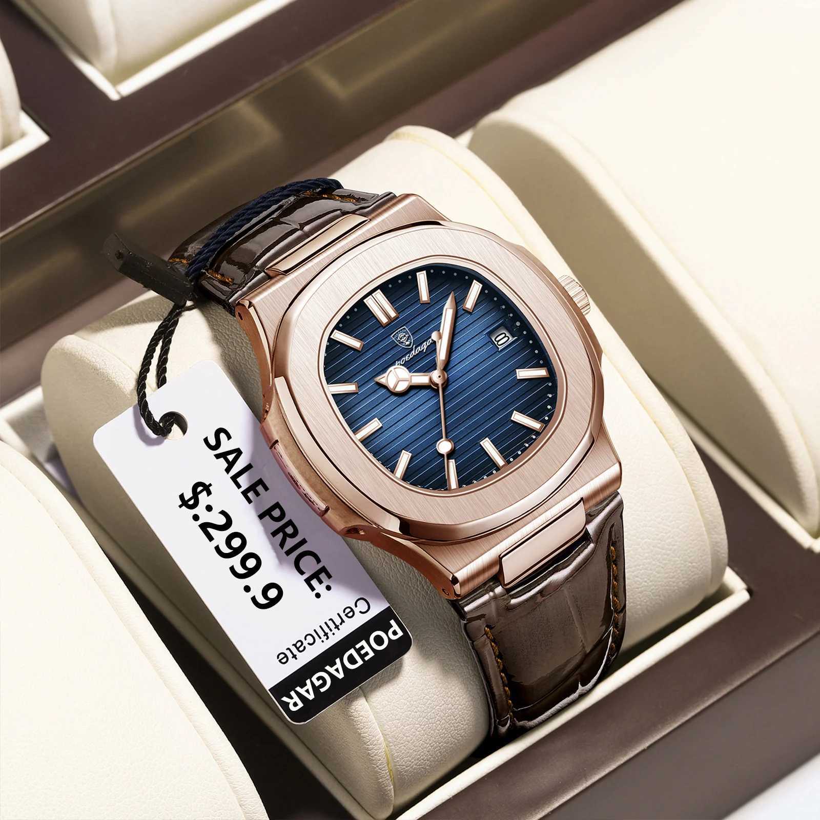 Poedagar Top Luxury Plaza Mens Date Waterproof Luminous Quartz Mens High Quality Fashion Sports Leather Men W250104