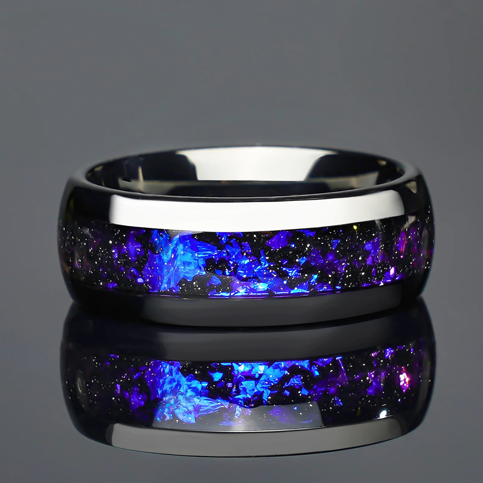 4/8mm Colorful Nebula Outer Space Black Tungsten Wedding Engagement Ring Couple Set For Him And Her 250103