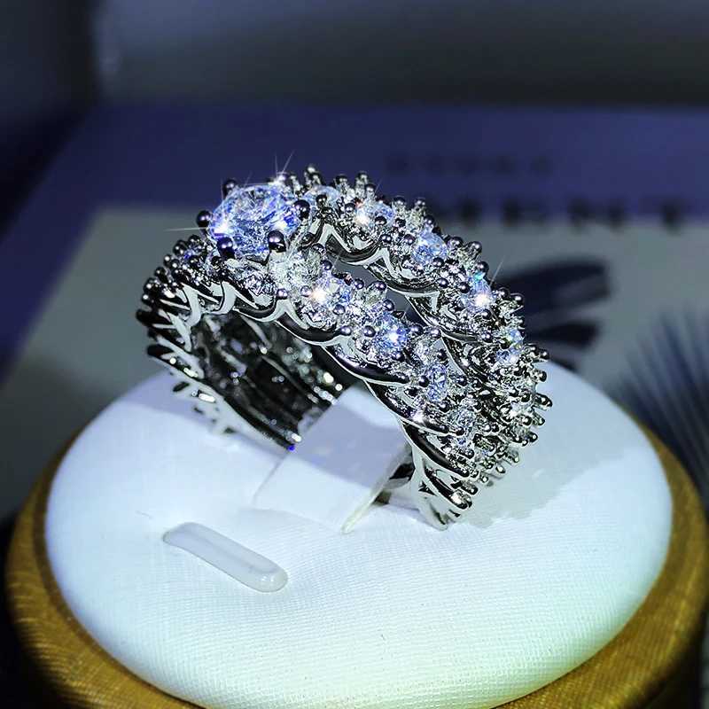 Fashionable High-End Full Diamond Full Zircon Pair Ring Design 925 Sterling Silver Party Wedding Engagement Jewelry GiftXJ250104