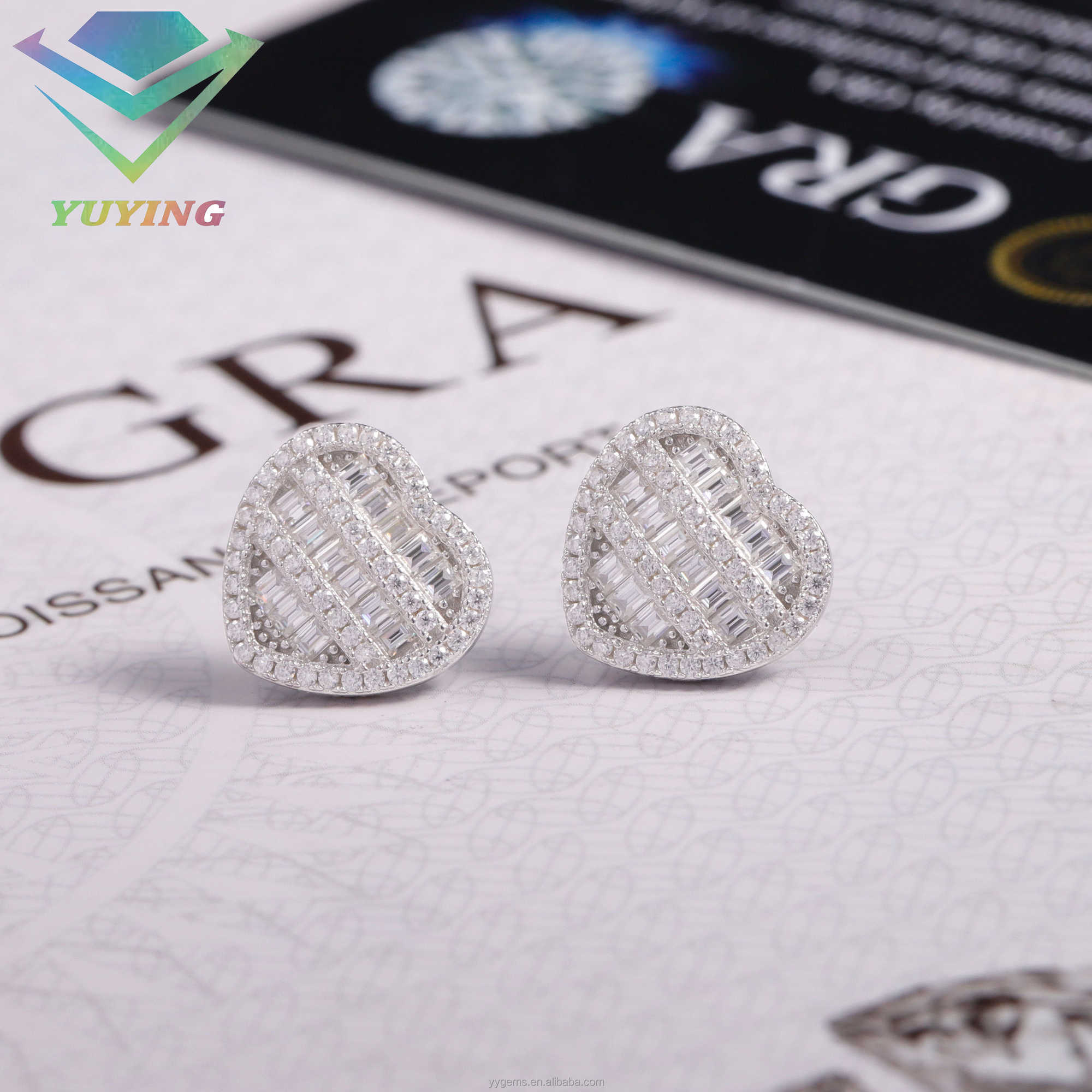 New Arrival Men Women Jewelry 925 Sterling Silver VVS Moissanite Diamond Heart Shape Earring Studs for Hip Hop Life