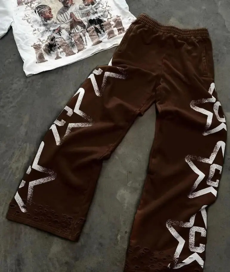 Casual Harajuku Simple Y2K Street Sports Pants Personalized Pattern Slow Running Solid Color High Waist Couple Retro Loose Pants 250103