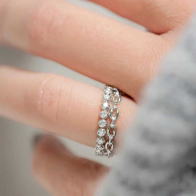 Huitan Modern Fashion Womens Set Rings Chain Design Round Cubic Zirconia 2Pcs Rings Luxury Tren Female Jewelry Drop ShippingXJ250104