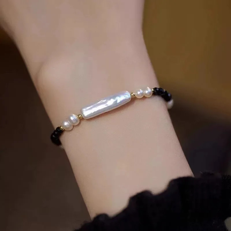 Baroque Long Pearl Bracelet Necklace Black Spar Niche Sense Womens Bracelet 250102
