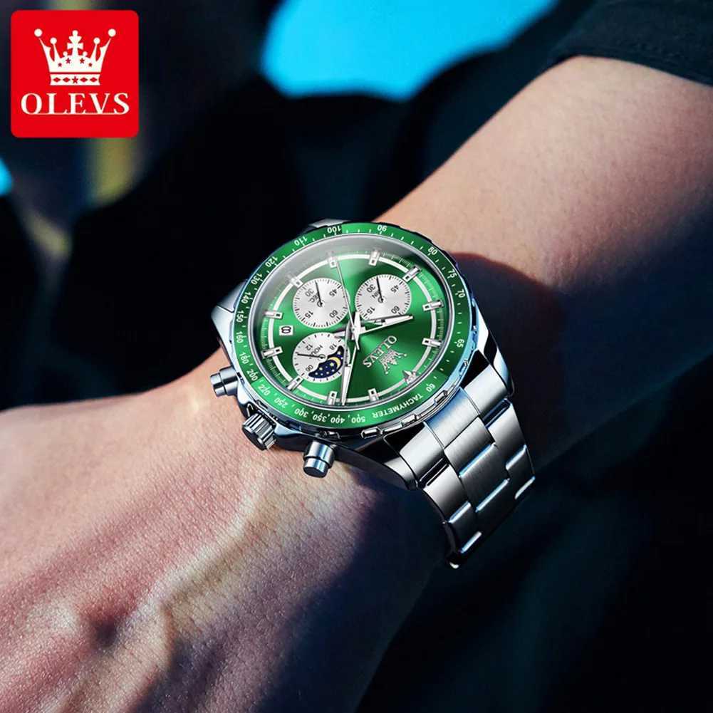 OLEVS Green Mens Timekeeping Luxury Dr Moon Quartz Stainless Steel Waterproof Luminous Busin Watch W250104