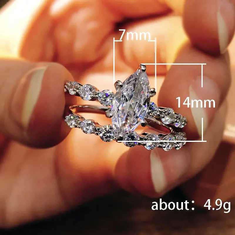 Marquise cut Lab Diamond Finger Ring sets White Gold Filled Party Wedding band Rings for Women Men Engagement Jewelry GiftXJ250104