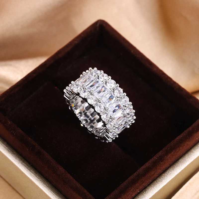 S925 Silver Plated Colorful Big Band Ring with Bling Zircon Stone for Women Fashion Wedding Birtay Jewelry GiftXJ250104