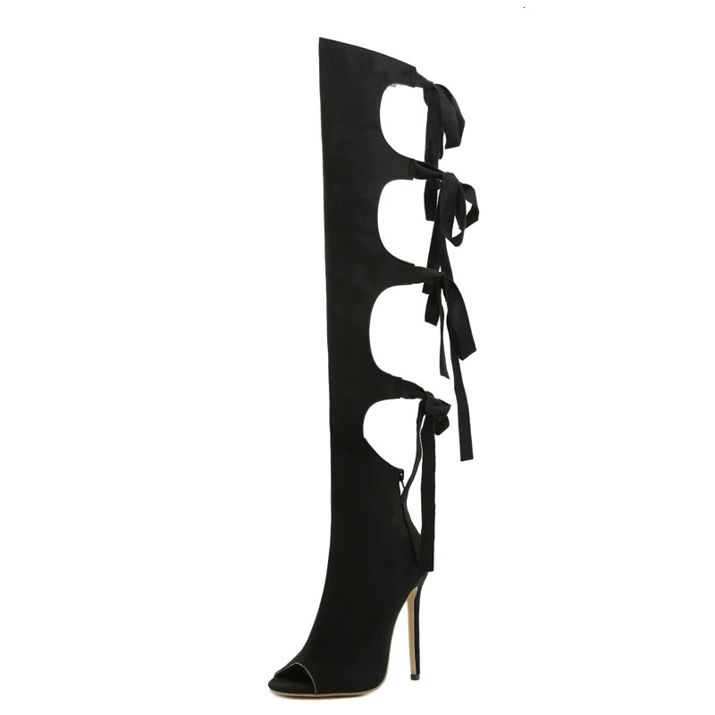 Eilyken Street Style Thin High Heels Women Knee-High Boots Designer Hollow Out Zipper Shoes Sexy Party Prom Atos De Muje