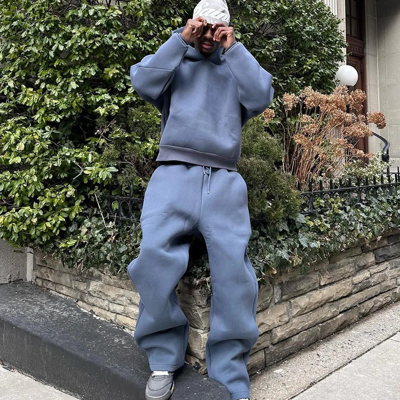 Men Cotton Vintage Tracksuit 2pcs Set Hoodies Straight Pants Casual Loose Hip Hop Sports Hooded Pullover Trousers Y2k Streetwear 250103
