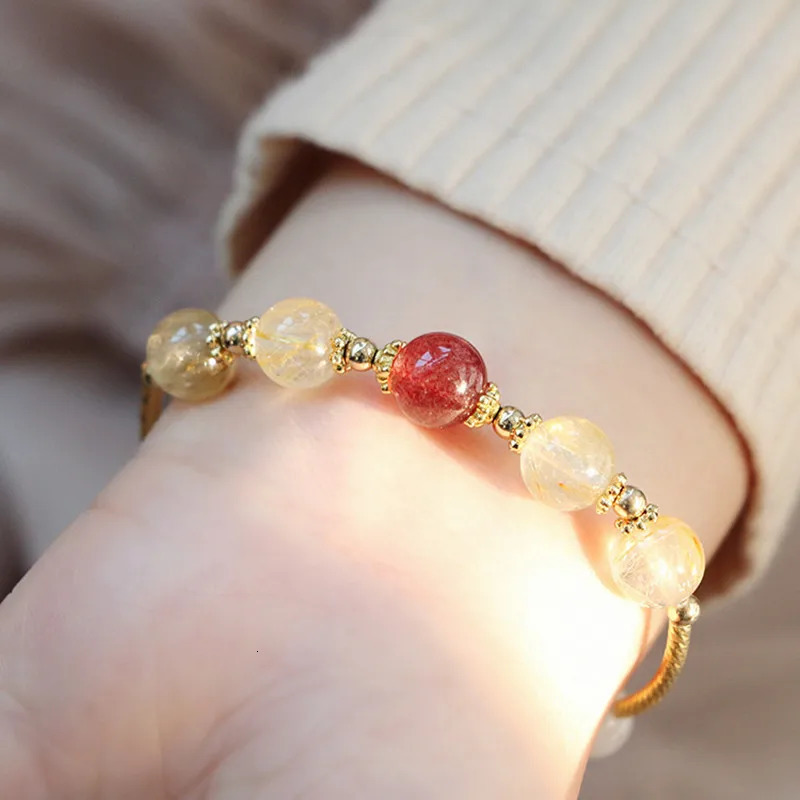 Natural Stone Bracelet and Bracelet Crystal Bead Bracelet Womens Moon Stone Lemon Strawberry Quartz 925 Silver Jewelry 250102
