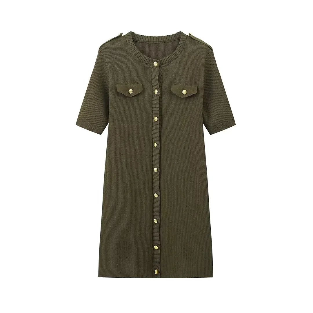 Elegant Knitted Mini Dress For Women Metal Button Sexy Slim Rib Sweater Dresses Female Holiday Party Outfits Autumn 2024 250102