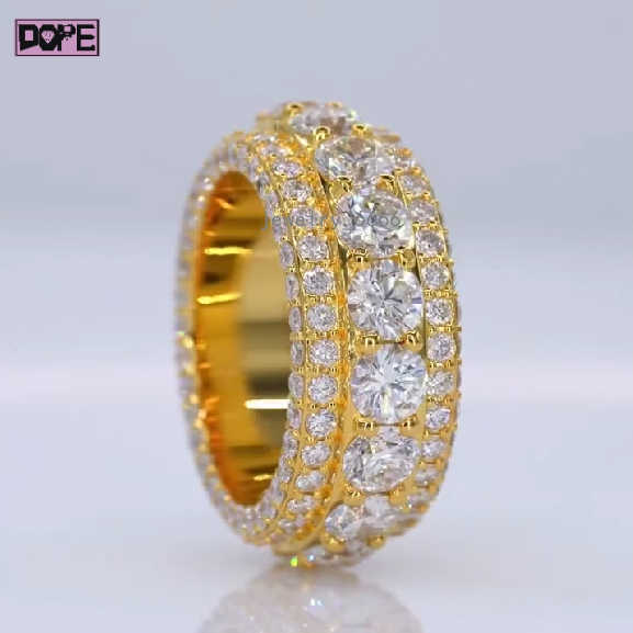 Hiphop Custom Sterg Sier 14k Gold Iced Out VVS Dia Men Eternity Ring Moissanite