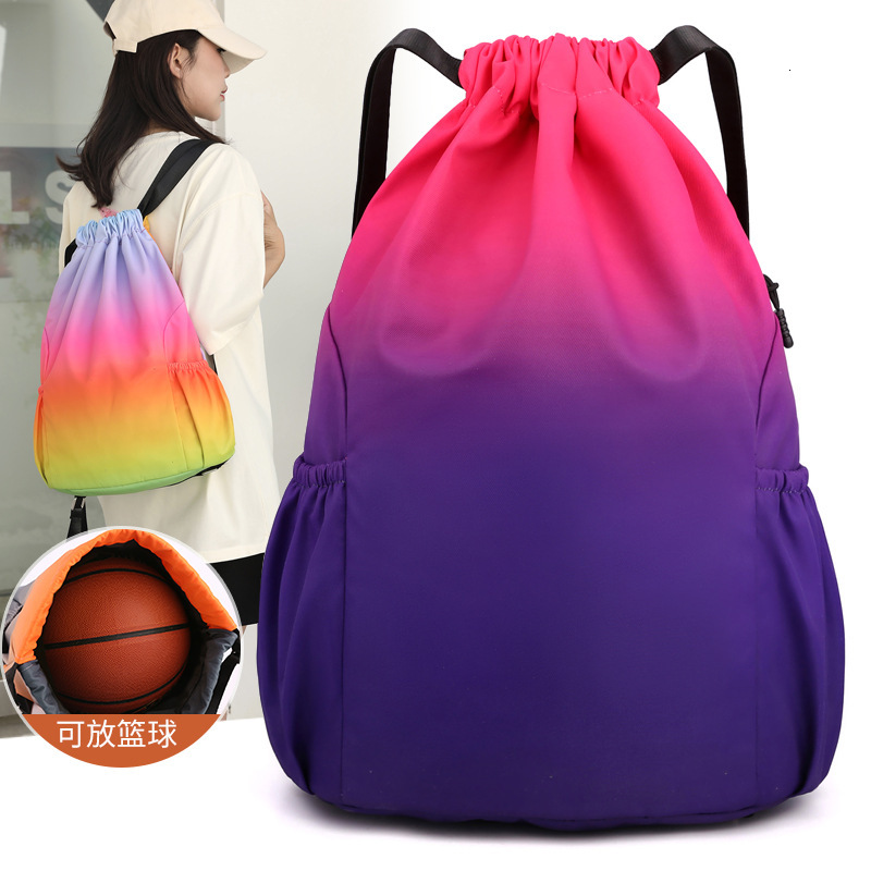 Leisure Large Capacity Backpack, Drawstring Pocket, Training Outdoor Travel Bag, Printed Text