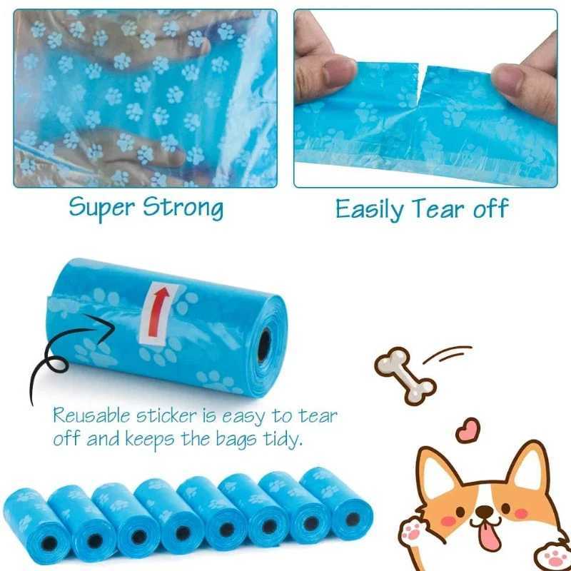 Pet Poop Bags Disposable Dog Perros Waste Bag Bulk Poop 5 Roll(75Pcs) Bags with Paw Prints Clean Pick Up Tools Pet ItemsXJ250104