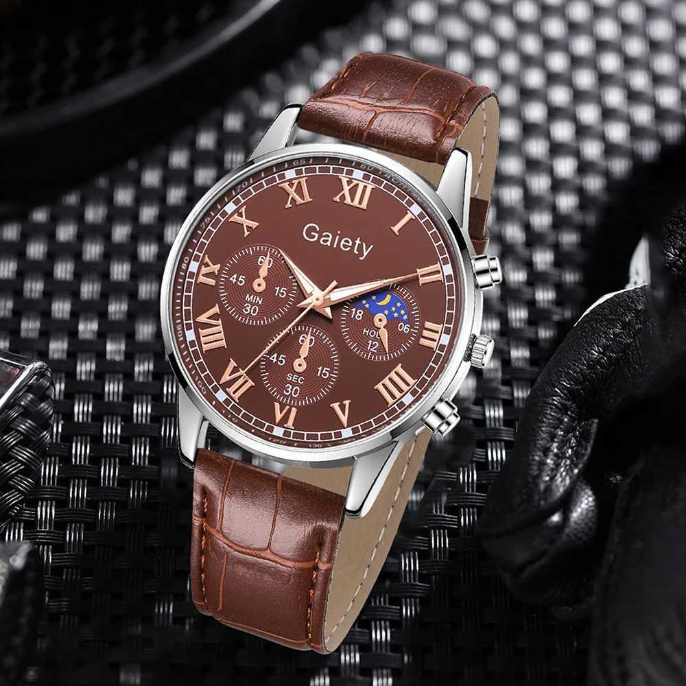 1 classic Roman numeral womens - fashionable solid color quartz chronograph with durable PU leather strap - Eleganmfortab W250104