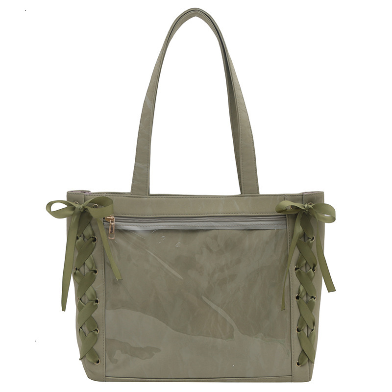 Full Red Chan Same Style Ribbon Pain Women's New Large Capacity Tote JK Bow Transparent Baby Bag