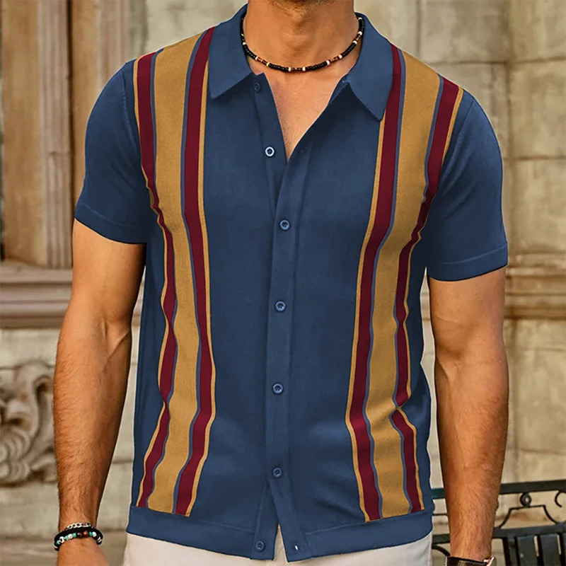 Mens Clothing Knit Short Sleeve Polo Shirt Casual Streetwear Lapel Button Down Cardigan Breathable Tops Summer Knitwear 250103