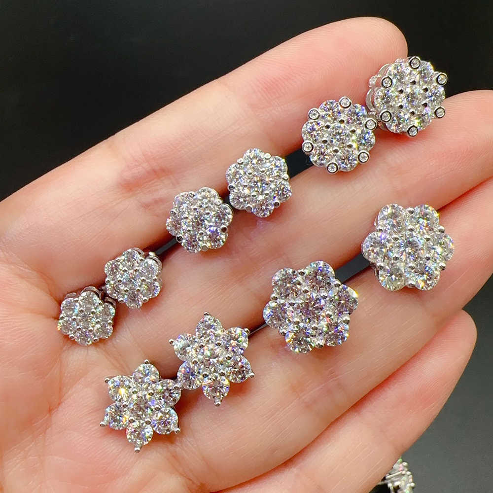 Full Size Flower Moissanite Earrings For Women Pass Diamonds Tester Hip Hop Jewelry With GRA Iced Out Silver S925 Ear Studs