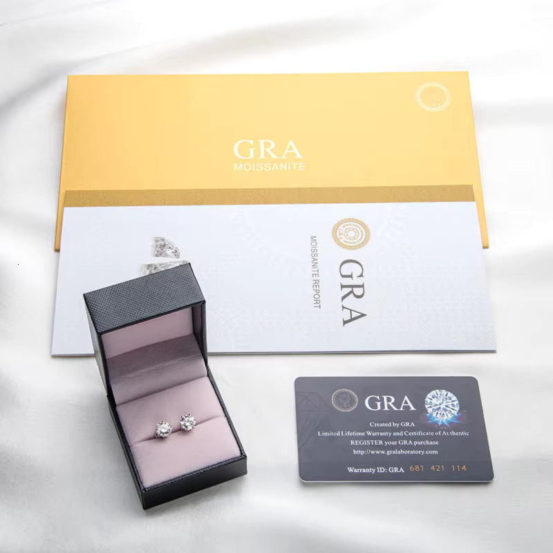 0.5CT 1CT 2CT 3CT Gold Plated Sterg Sier vvs Moissanite Stud Earrings with Gra Certificate