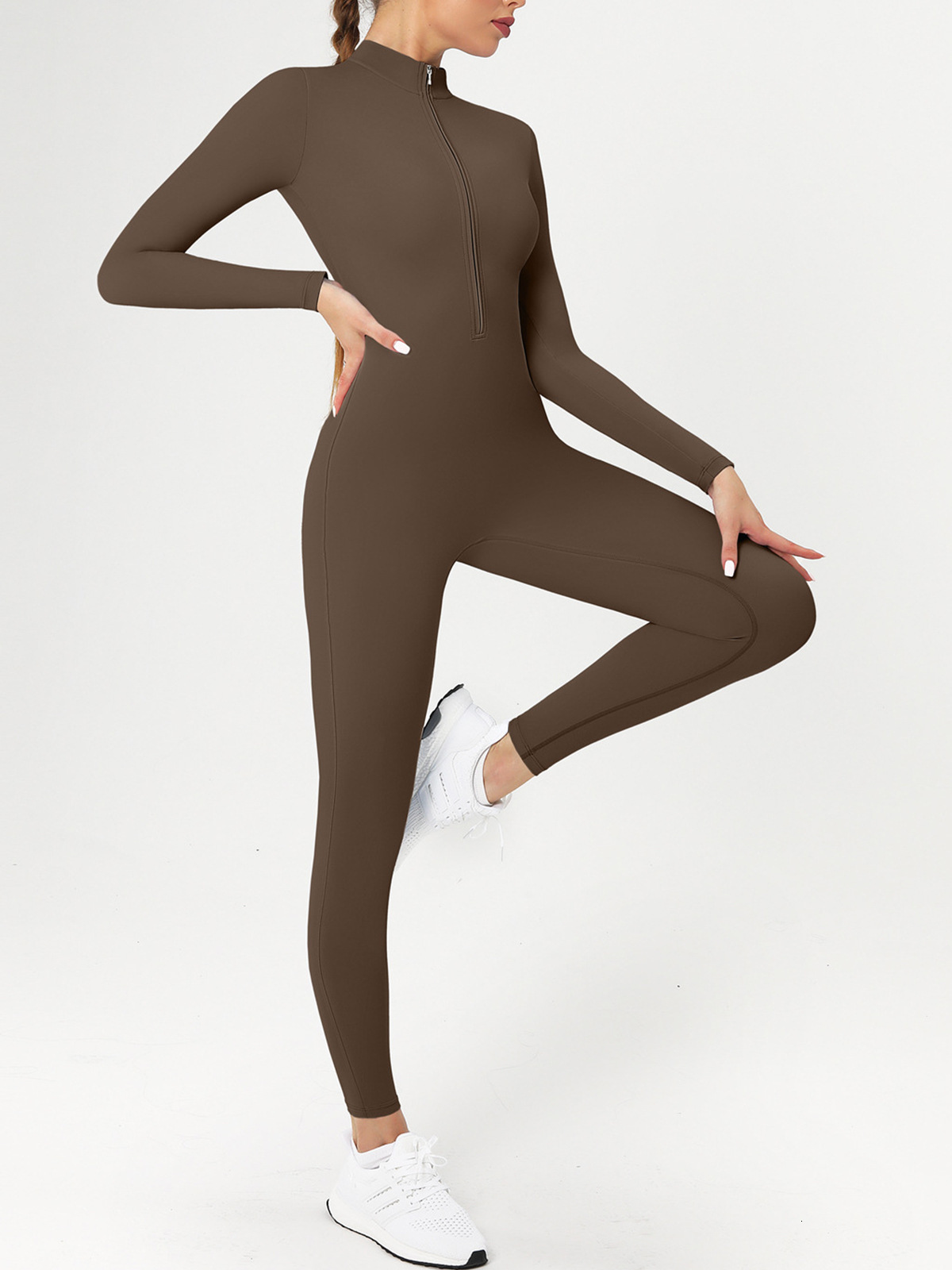 Yoga Women Sports Overalls Zipper Jumpsuit Set Gym Long Sleeve Fiess Suit Workout Bodysuit Athletic Wear Tracksuit