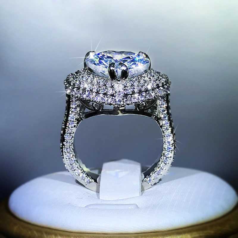 925 Silver Romantic Female Heart-shed Austrian Crystal Big White Zircon Wedding Rings For Women Valentines Day sXJ250104