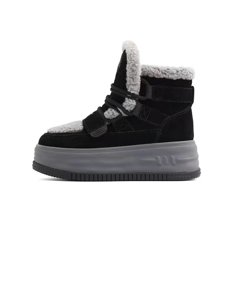 Wool genuine leather and plush snow boots for winter New waterproof anti slip thick soled thickened fur integrated cotton shoes and short boots