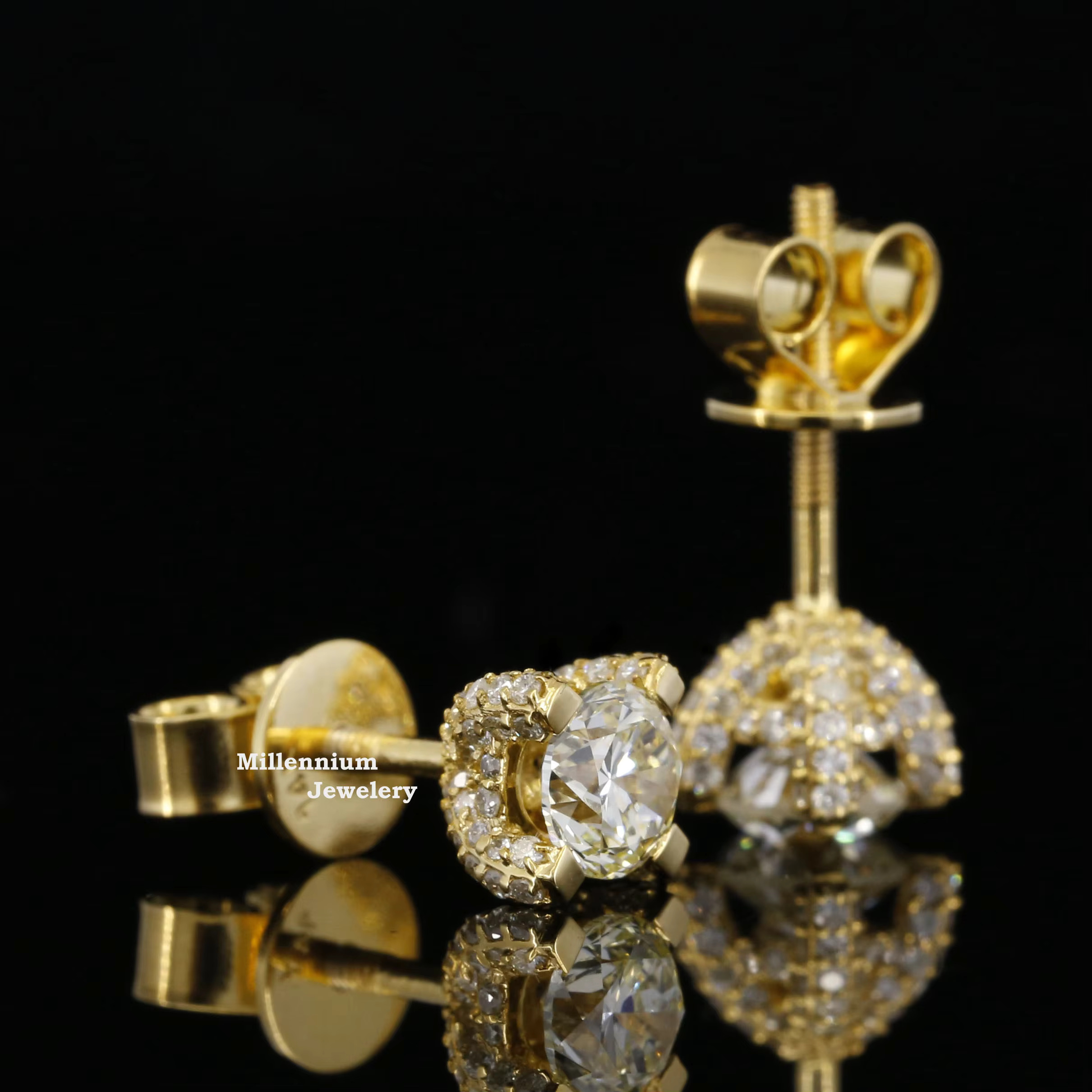 Top Quality Moissanite Dia Stud Yellow Gold Plated Sterg Sier VVS Clarity Earrings