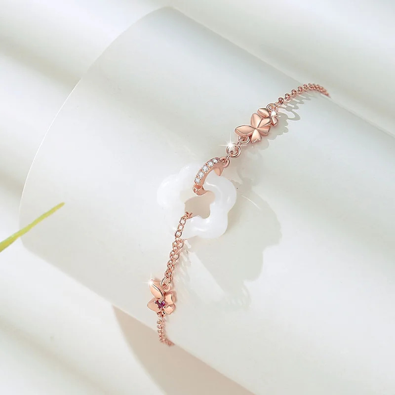 Butterfly sterling silver white jade womens niche light zircon bracelet Ins style plum blossom bracelet 250102