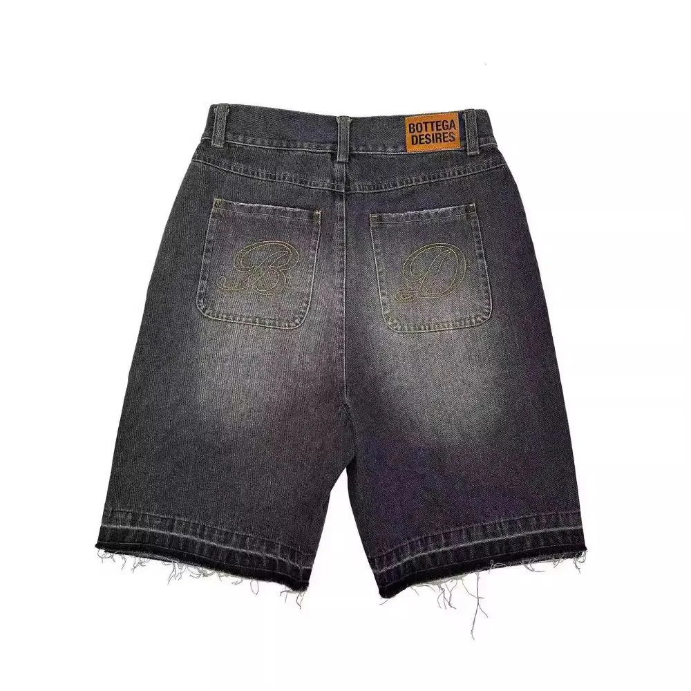 Personalized Embroidery Patchwork Tassel Casual Loose for Men Distressed Washed Denim Shorts American Retro Street Pants Y2k 250103