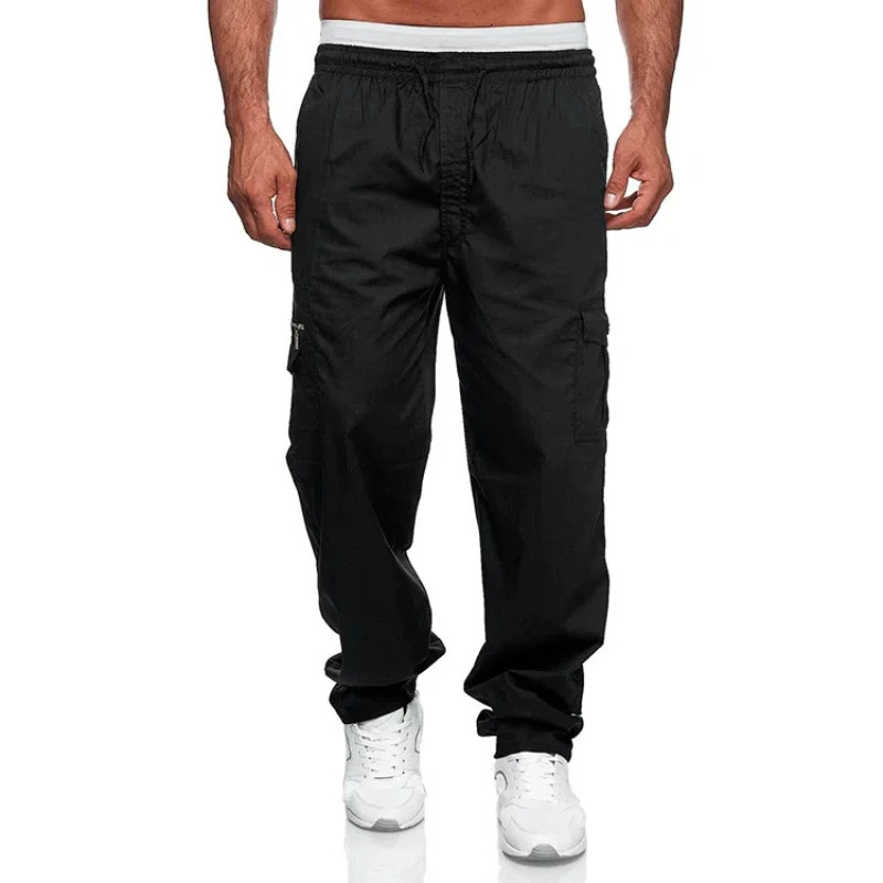 Spring Autumn Fashion Cargo Pants Men Casual Multi Pocket Drawstring Trousers Loose Straight Tube Household All-match Pants 250102