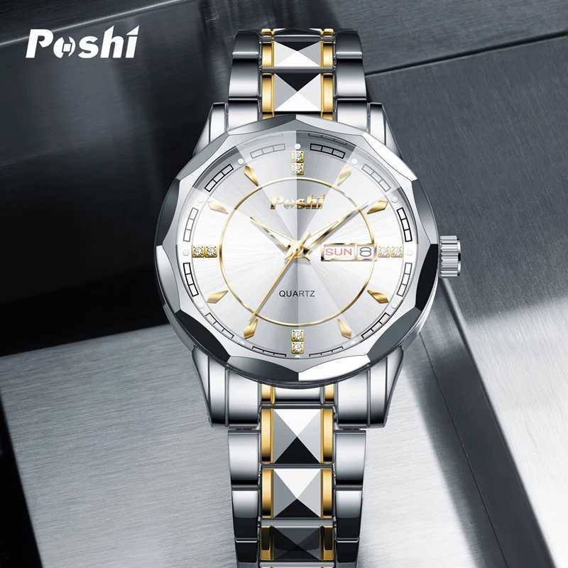 POSHI 983 Mens Wrist Busin Quartz Original Brand Date Week Luxury es Life Waterproof W250104