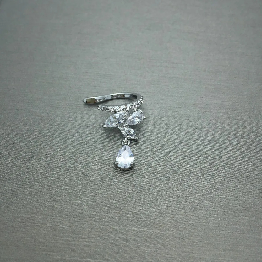 single left ear wearing flower water drop cubic zironia ear cuff clip for women bijoux accessories brincos 250103