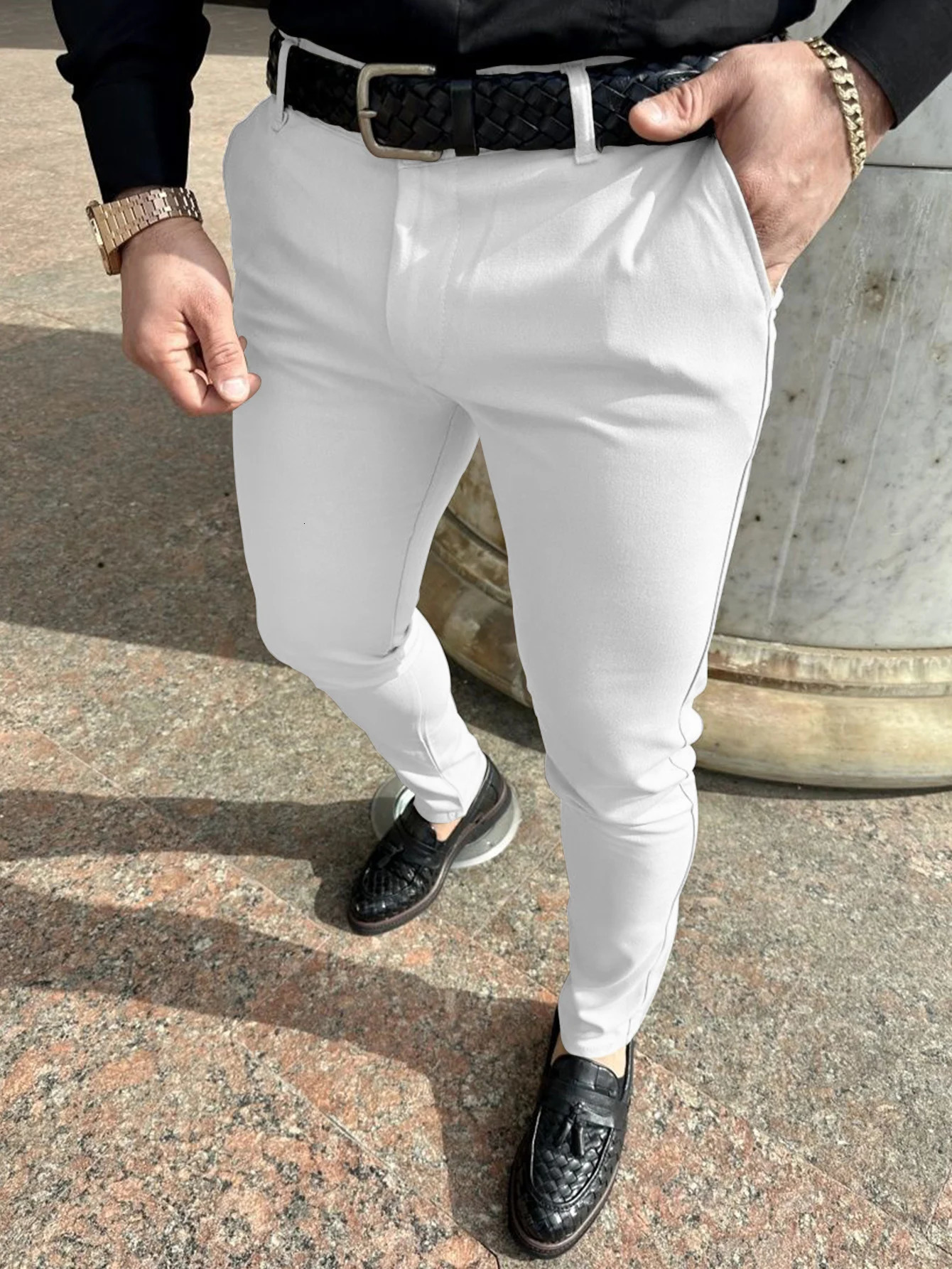 Solid Color Slim Mens Pants Europe and the United States Style Fashion Pencil Pants Business Casual Daily Hundred Foot Pants 250103