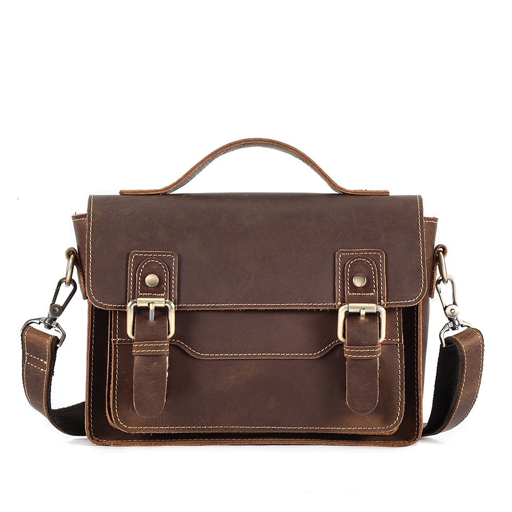 New Small Square Casual Shoulder Crazy Horse Leather Handbag, Crossbody Bag, Men's Style