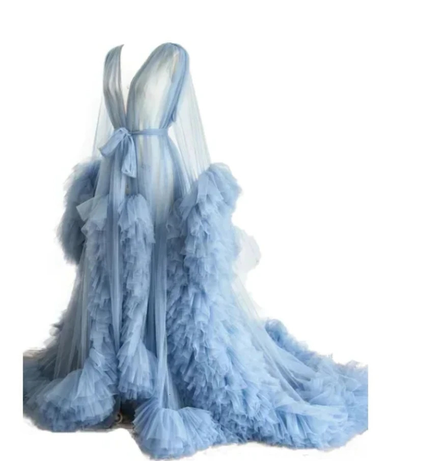 Womens transparent long sheer fluffy maternity dress shower pajama customization 250103
