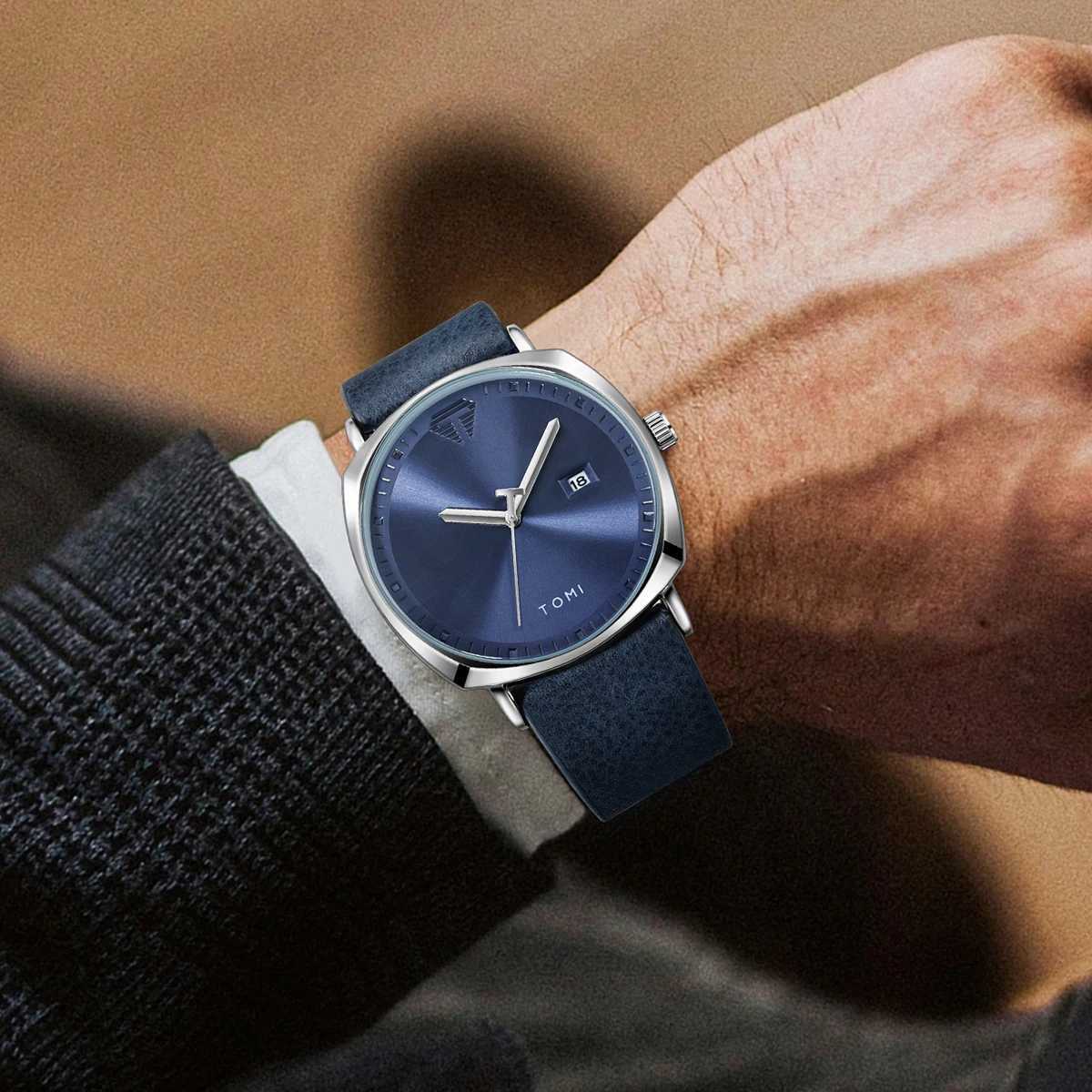 TOMI New 2PCS Luxury Business Mens Gift Box Set Simple Leisure Mens Calendar Quartz Pen Reloj Mens Holiday Gift W250104