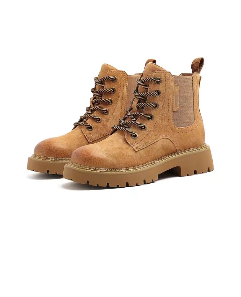 Autumn and winter British style short boots with thick sole and midsole Martin boots with increased height and slimming inside and plush hiking yellow