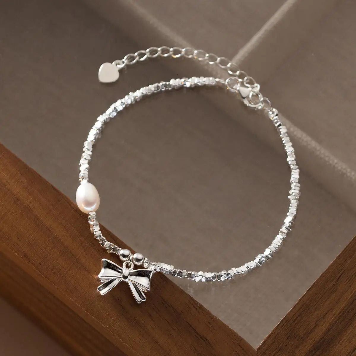 TOYOOSKY 100% 925 sterling silver pearl bow broken silver bracelet Ins style elegant handmade womens gift 250102