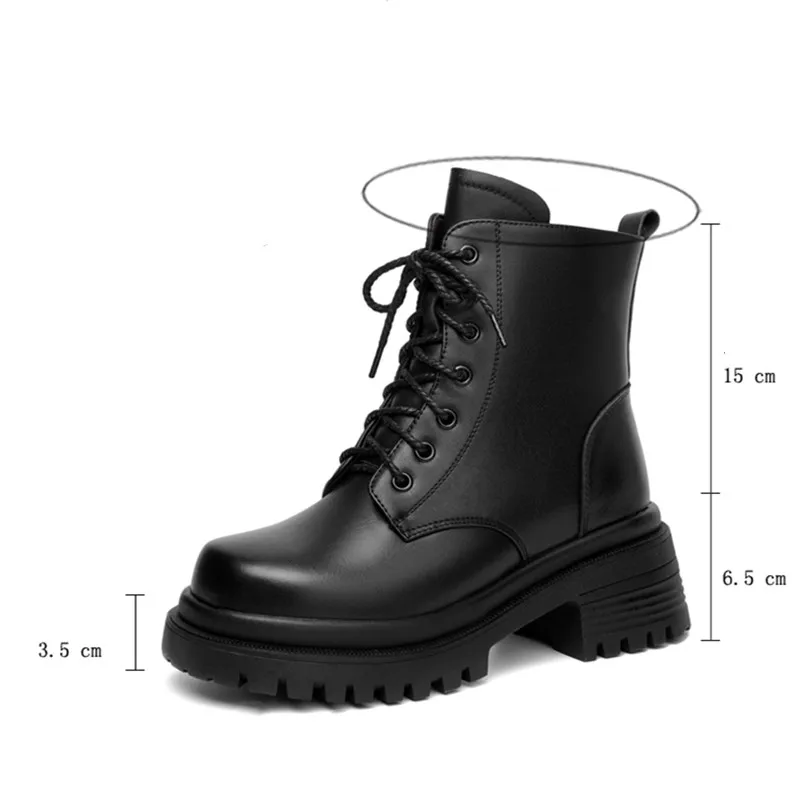 AIYUQI Women Biker Boots Genuine Leather Natural Wool Winter Boots Women Platform Large Size Non Slip Women Snow Boots