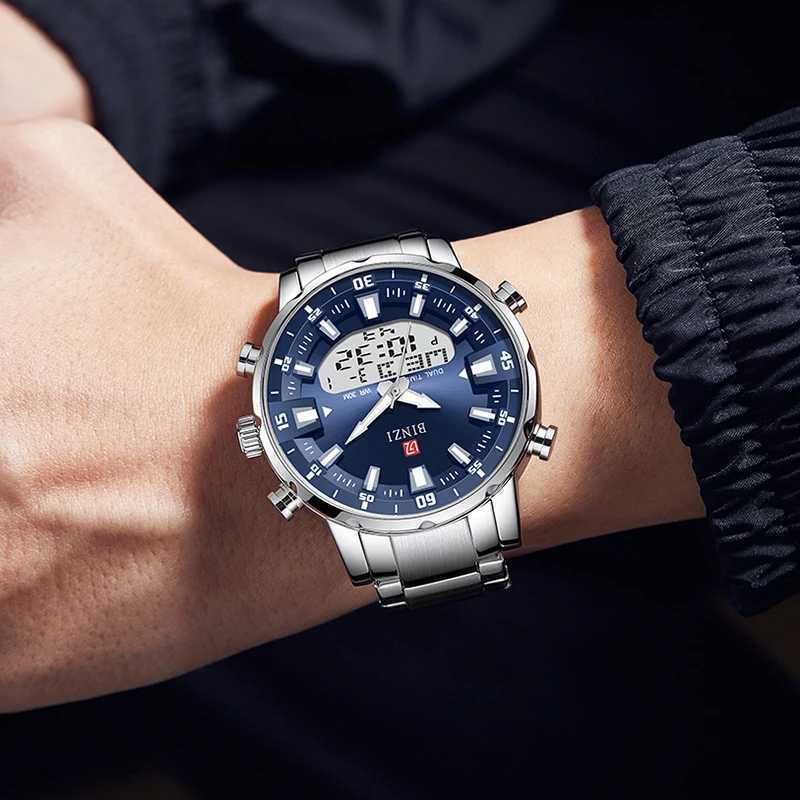 Top luxury mens watch waterproof sports digital mens LED steel military quartz gold large dial clock W250104
