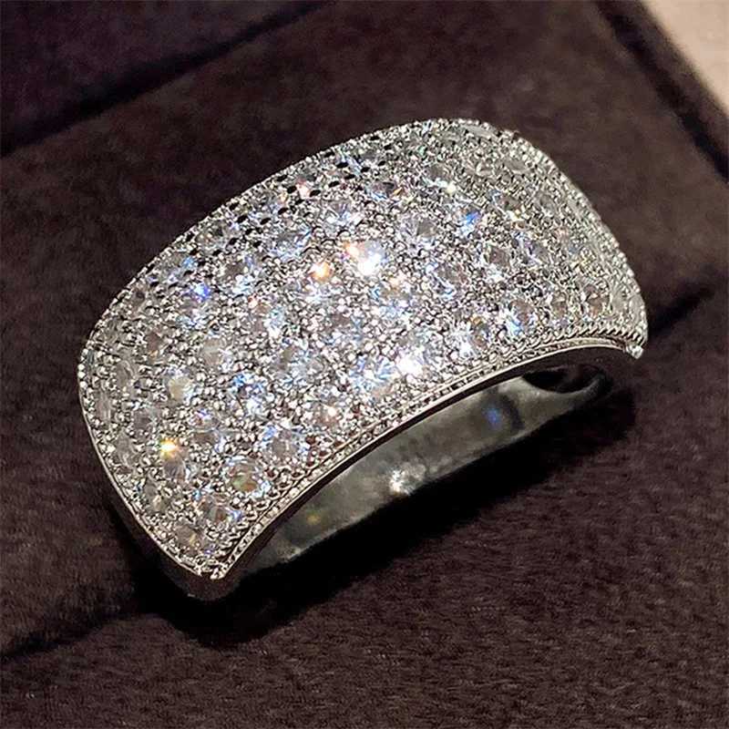 Exquisite Female Rings 925 Sterling Silver Super Shiny Half Circle Zircon Finger Rings for Women Promise Wedding JewelryXJ250104