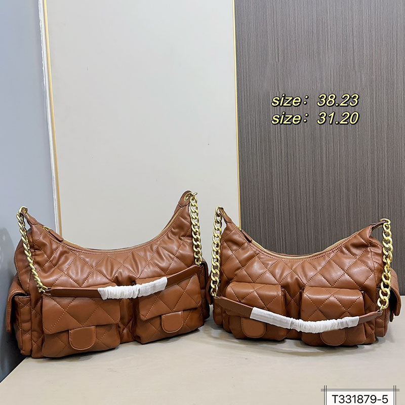 Designer Women Large Shoulder Bag Underarm Hobo with Four Small Flap Pockets Denim/Leather Gold Hardware Metal Chain High-Capacity Cross Totes Makeup Sacoche 31/38cm